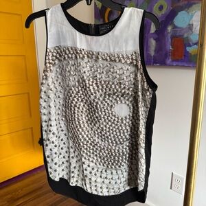 Vida Sleeveless Blouse Designed in Austin Made in Pakistan Size M Bk Wht Artware